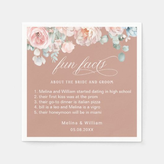 Elegante Blush Pink Bläserner Spaß Fakten Hochzeit Serviette (Vorderseite)