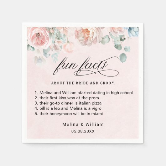 Elegante Blush Pink Bläserner Spaß Fakten Hochzeit Serviette (Vorderseite)