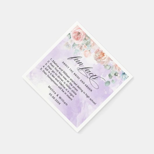 Elegante Blush Pink Bläserner Spaß Fakten Hochzeit Serviette (Ecke)