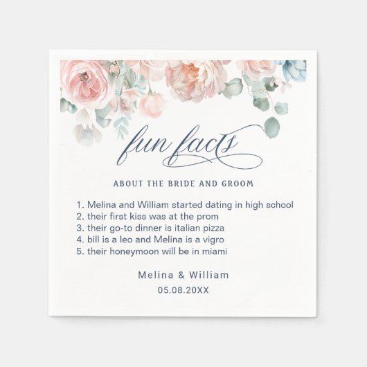 Elegante Blush Pink Bläserner Spaß Fakten Hochzeit Serviette (Vorderseite)