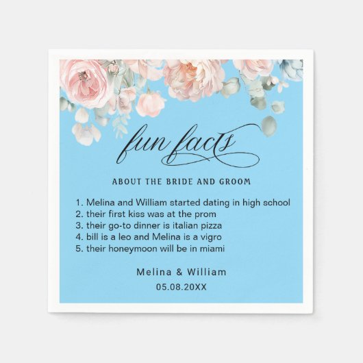 Elegante Blush Pink Bläserner Spaß Fakten Hochzeit Serviette (Vorderseite)