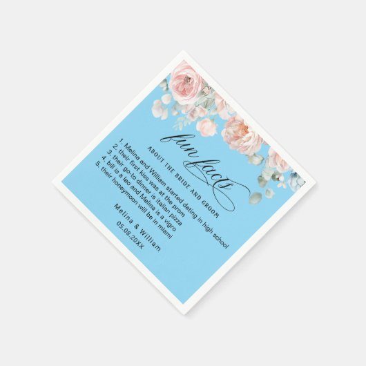 Elegante Blush Pink Bläserner Spaß Fakten Hochzeit Serviette (Ecke)