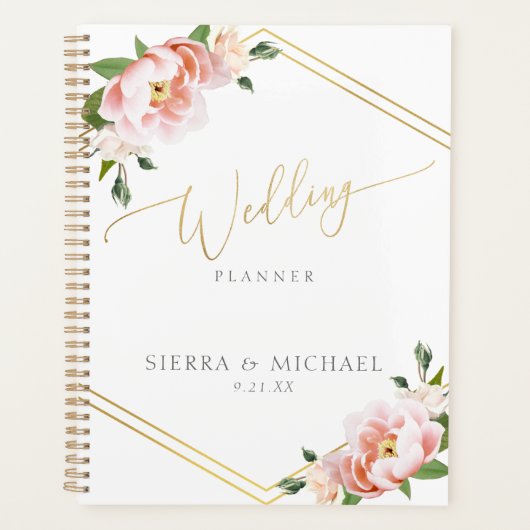Elegante Blush Pink Bläserpeony Gold Wedding Planer (Vorderseite)