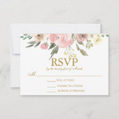 Elegante Blush Pink Bläserpeony Gold Wedding RSVP Karte (Vorderseite)