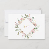 Elegante Blush Pink Bläserpeony Gold Wedding RSVP Karte (Rückseite)