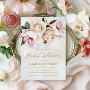 Elegante Blush Pink Blumendusche Einladung