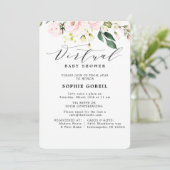 Elegante Blush Pink Blumendusche, VIRTUTAL Baby Du Einladung (Stehend Vorderseite)