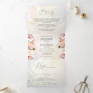 Elegante Blush-Pink Blumenhochzeit  Dreifach Gefaltete Einladung