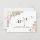 Elegante Blush Pink Blumenkalligrafie Hochzeit RSVP Karte (Vorderseite)