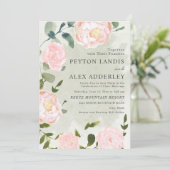 Elegante Blush Pink Blumenweide Grüne Hochzeit Einladung (Stehend Vorderseite)