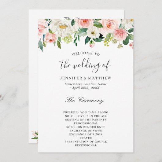 Elegante Blush Pink Blumenzeremonie Programm (Vorne/Hinten)