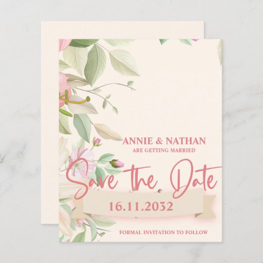 Elegante Blush Pink Blütenhochzeit Sichern Sie das (Vorne/Hinten)