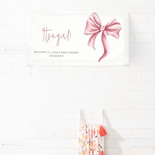 Elegante Blush Pink Bow Baby Dusche Banner (InSitu)