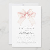 Elegante Blush Pink Bow Baby Dusche Einladung (Vorderseite)