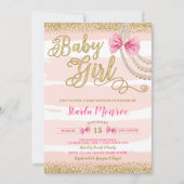 Elegante Blush Pink Bow Pearl Girly Baby Shower Einladung (Vorderseite)