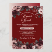 Elegante Blush Pink Burgundy Boho Floral Wedding Einladung (Vorne/Hinten)