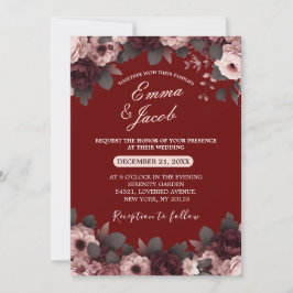 Elegante Blush Pink Burgundy Boho Floral Wedding Einladung