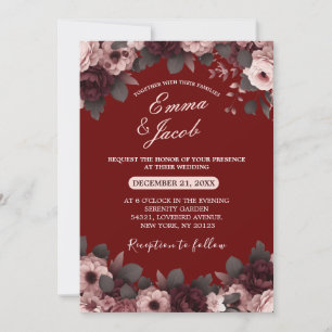 Elegante Blush Pink Burgundy Boho Floral Wedding Einladung