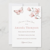Elegante Blush Pink Butterfly Floral Baby Dusche Einladung (Vorderseite)