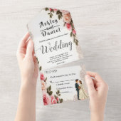 Elegante Blush Pink Couple Summer Floral Wedding All In One Einladung (Abreißen)