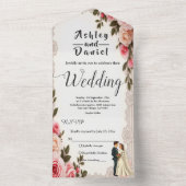 Elegante Blush Pink Couple Summer Floral Wedding All In One Einladung (Innen Boden)