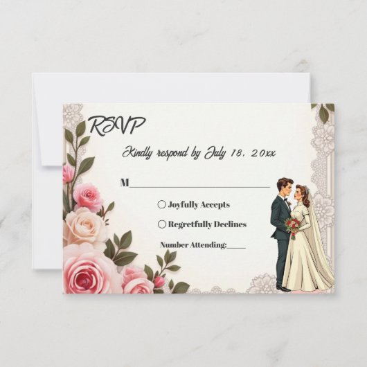 Elegante Blush Pink Couple Summer Floral Wedding RSVP Karte (Vorderseite)