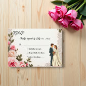 Elegante Blush Pink Couple Summer Floral Wedding RSVP Karte