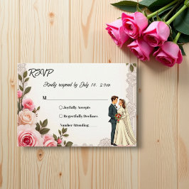 Elegante Blush Pink Couple Summer Floral Wedding RSVP Karte