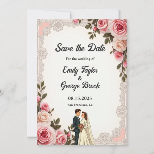 Elegante Blush Pink Couple Summer Floral Wedding Save The Date (Vorderseite)
