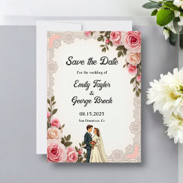 Elegante Blush Pink Couple Summer Floral Wedding Save The Date
