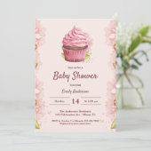 Elegante Blush Pink Cupcake Girl Sweet Baby Shower Einladung (Stehend Vorderseite)