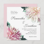 Elegante Blush Pink Dahlia Blumenhochzeit Einladung (Vorne/Hinten)