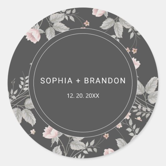Elegante Blush Pink & Dark Gray Blues Hochzeit Runder Aufkleber (Vorderseite)