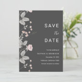 Elegante Blush Pink & Dark Gray Blues Hochzeit Save The Date (Stehend Vorderseite)