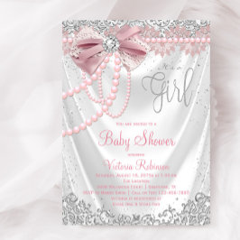 Elegante Blush Pink Diamond Pearl Girly Babydusche Einladung