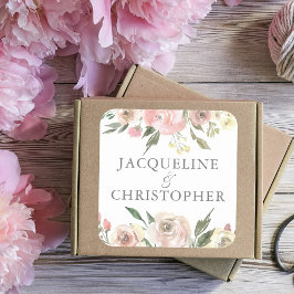 Elegante Blush Pink Elfenbeinblütenhochzeit Quadratischer Aufkleber