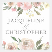 Elegante Blush Pink Elfenbeinblütenhochzeit Quadratischer Aufkleber (Vorderseite)