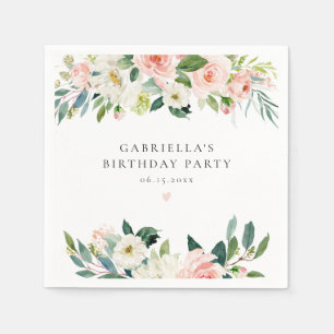Elegante Blush Pink Floral Geburtstagsparty Serviette