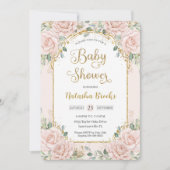 Elegante Blush Pink Floral Girl Babydusche Einladung (Vorderseite)