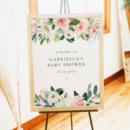 Elegante Blush Pink Floral Girl Babydusche Willkom Poster