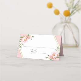 Elegante Blush Pink Floral Gold Geometric Wedding Platzkarte
