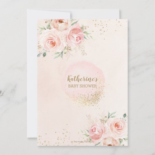 Elegante Blush Pink Floral Gold Girl Babydusche Einladung (Rückseite)