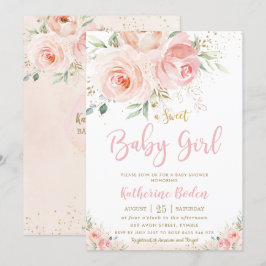 Elegante Blush Pink Floral Gold Girl Babydusche Einladung