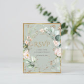 Elegante Blush Pink Floral Gold Green Wedding Postkarte (Stehend Vorderseite)