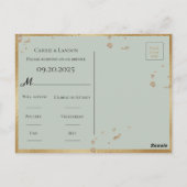 Elegante Blush Pink Floral Gold Green Wedding Postkarte (Rückseite)