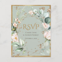 Elegante Blush Pink Floral Gold Green Wedding