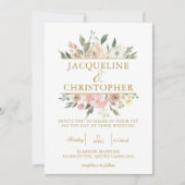 Elegante Blush Pink Floral Gold Script Hochzeit Einladung (Vorderseite)