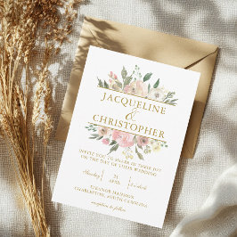 Elegante Blush Pink Floral Gold Script Hochzeit Einladung
