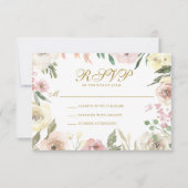 Elegante Blush Pink Floral Gold Script Hochzeit RSVP Karte (Vorderseite)