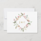 Elegante Blush Pink Floral Gold Script Hochzeit RSVP Karte (Rückseite)